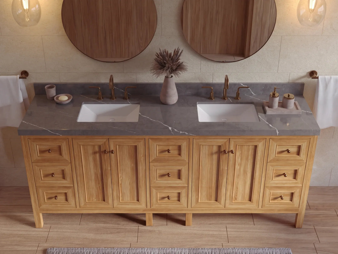 Nashville Teak Wood 72 in. W x 22 in. D Double Sink Bathroom Vanity | 
              
                Light Natural Teak
                
                  
             - NAS_TK_LNT_WHQZ_72D - photo №26