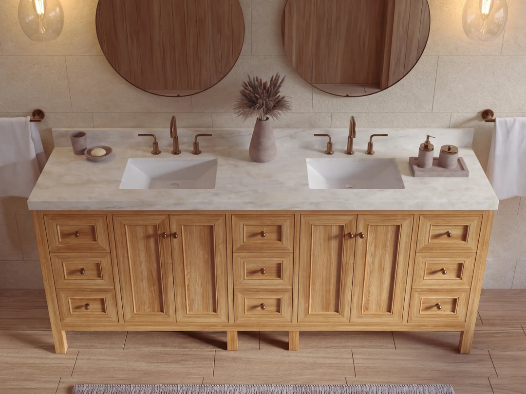 Nashville Teak Wood 84 in. W x 22 in. D Double Sink Bathroom Vanity | 
              
                Light Natural Teak
                
                  
             - NAS_TK_LNT_WHQZ_84D - photo №29
