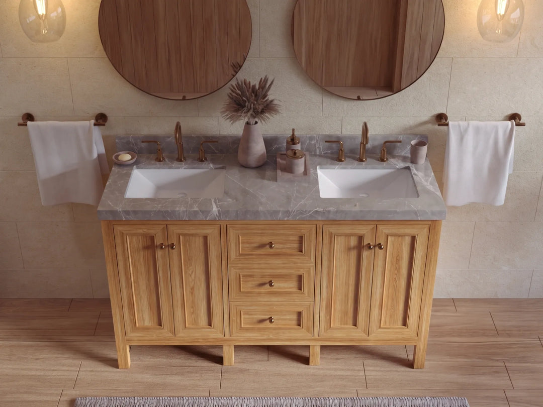 Nashville Teak Wood 60 in. W x 22 in. D Double Sink Bathroom Vanity | 
              
                Light Natural Teak
                
                  
             - NAS_TK_LNT_WHQZ_60D - photo №32
