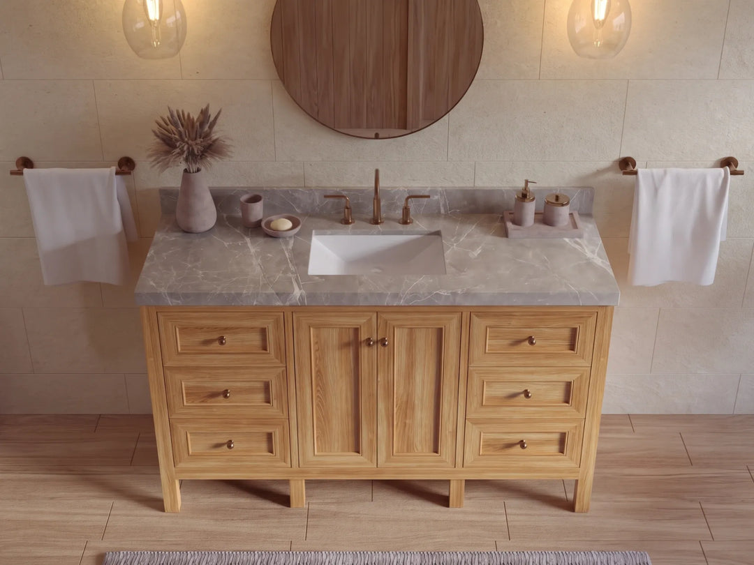 Nashville Teak Wood 60 in. W x 22 in. D Single Sink Bathroom Vanity | 
              
                Light Natural Teak
                
                  
             - NAS_TK_LNT_WHQZ_60S - photo №35