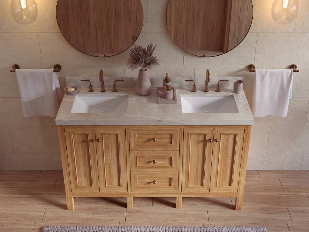 Nashville Teak Wood 60 in. W x 22 in. D Double Sink Bathroom Vanity | 
              
                Light Natural Teak
                
                  
             - NAS_TK_LNT_WHQZ_60D - photo №39