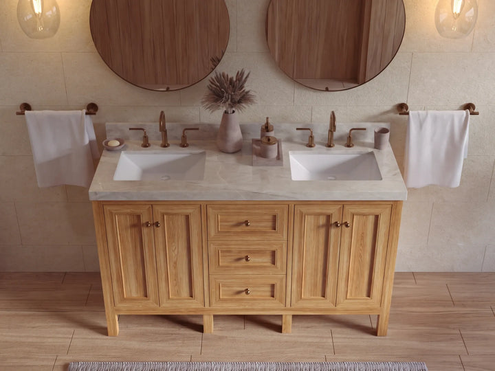 Nashville Teak Wood 60 in. W x 22 in. D Double Sink Bathroom Vanity - photo 39