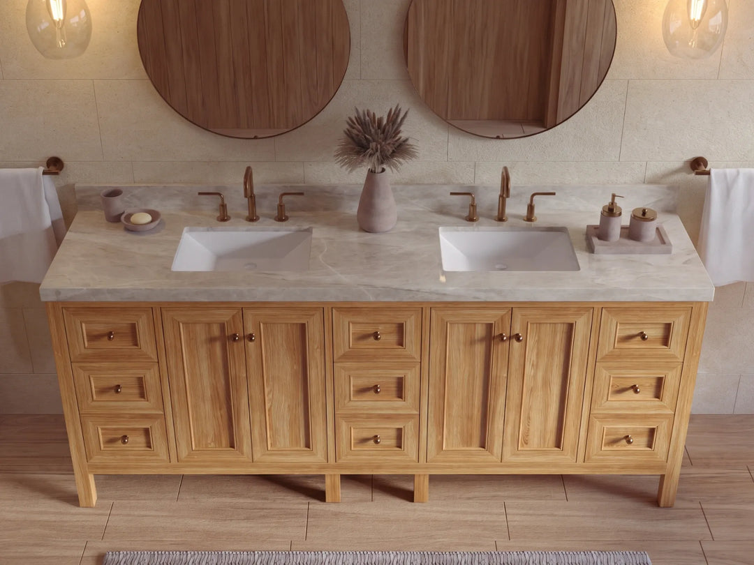 Nashville Teak Wood 84 in. W x 22 in. D Double Sink Bathroom Vanity | 
              
                Light Natural Teak
                
                  
             - NAS_TK_LNT_WHQZ_84D - photo №39