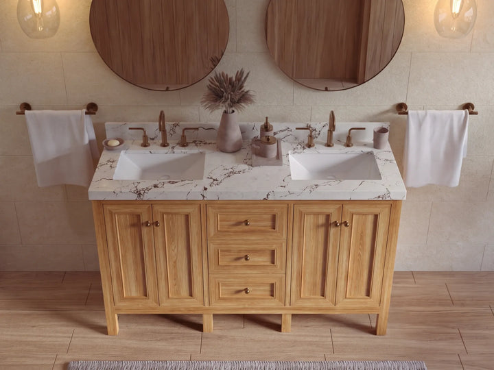 Nashville Teak Wood 60 in. W x 22 in. D Double Sink Bathroom Vanity - photo 24