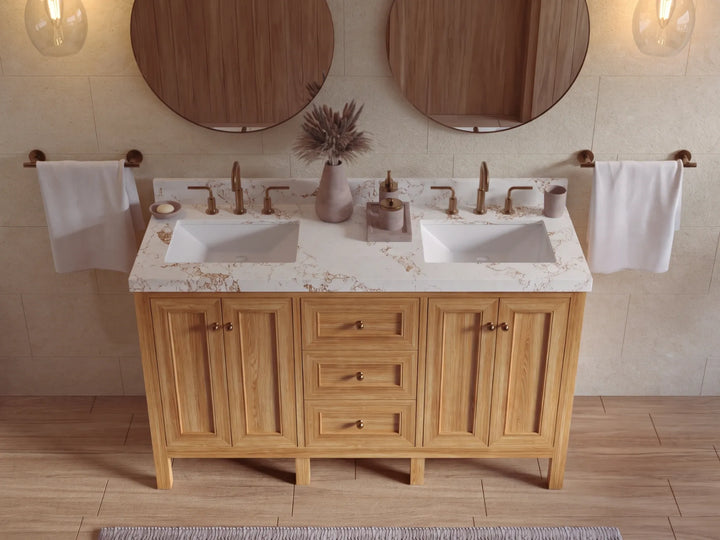 Nashville Teak Wood 60 in. W x 22 in. D Double Sink Bathroom Vanity - photo 25