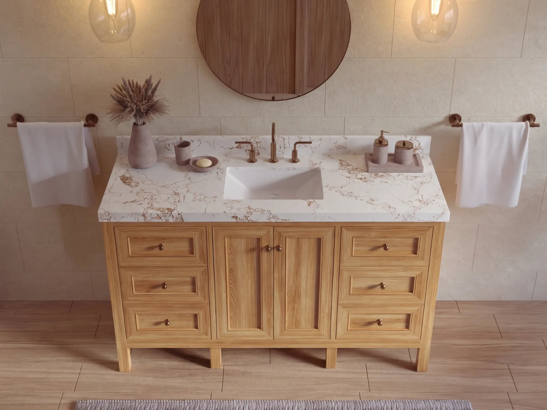 Nashville Teak Wood 60 in. W x 22 in. D Single Sink Bathroom Vanity | 
              
                Light Natural Teak
                
                  
             - NAS_TK_LNT_WHQZ_60S - photo №27