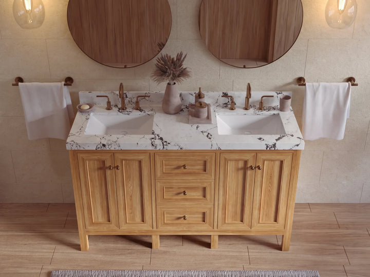 Nashville Teak Wood 60 in. W x 22 in. D Double Sink Bathroom Vanity - photo 26