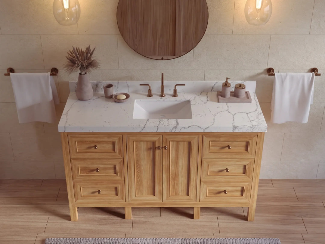 Nashville Teak Wood 60 in. W x 22 in. D Single Sink Bathroom Vanity | 
              
                Light Natural Teak
                
                  
             - NAS_TK_LNT_WHQZ_60S - photo №29