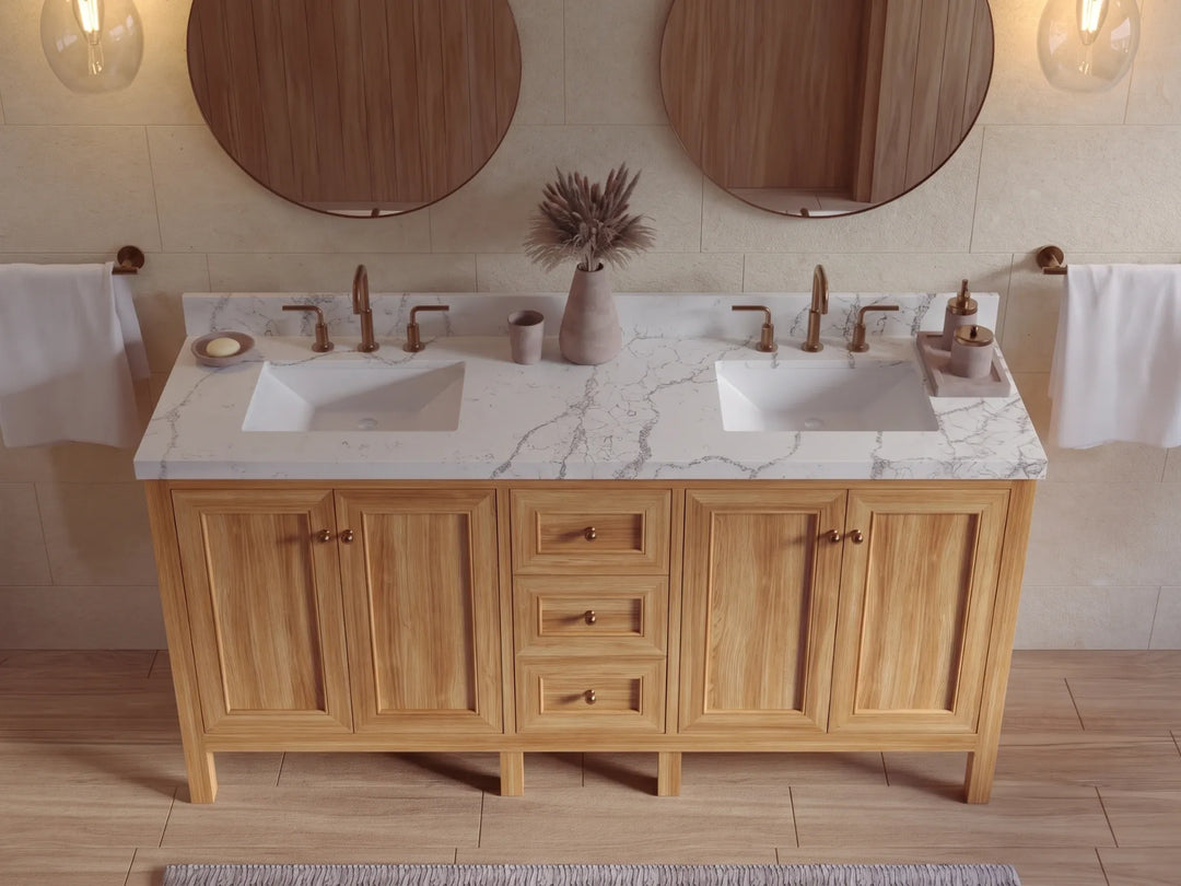 Nashville Teak Wood 72 in. W x 22 in. D Double Sink Bathroom Vanity | 
              
                Light Natural Teak
                
                  
             - NAS_TK_LNT_WHQZ_72D - photo №30
