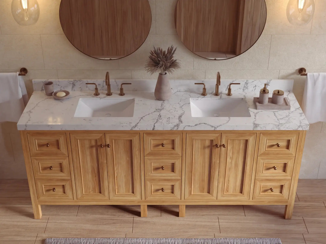 Nashville Teak Wood 72 in. W x 22 in. D Double Sink Bathroom Vanity | 
              
                Light Natural Teak
                
                  
             - NAS_TK_LNT_WHQZ_72D - photo №30