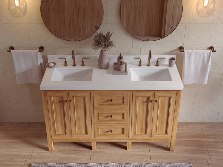 Nashville Teak Wood 60 in. W x 22 in. D Double Sink Bathroom Vanity - photo 8