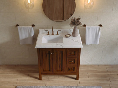 Nashville Teak Wood 36 in. W x 22 in. D Left Offset Sink Bathroom Vanity
