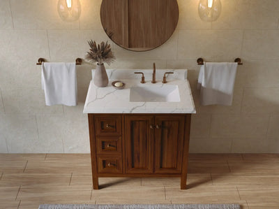 Nashville Teak Wood 36 in. W x 22 in. D Right Offset Sink Bathroom Vanity