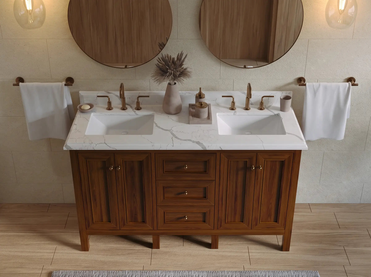 Nashville Teak Wood 60 in. W x 22 in. D Double Sink Bathroom Vanity