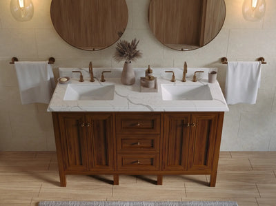 Nashville Teak Wood 60 in. W x 22 in. D Double Sink Bathroom Vanity