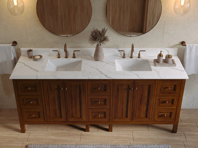 Nashville Teak Wood 84 in. W x 22 in. D Double Sink Bathroom Vanity
