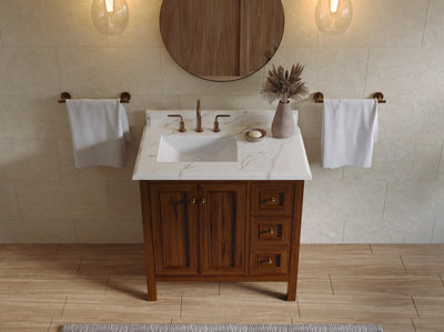 Nashville Teak Wood 36 in. W x 22 in. D Left Offset Sink Bathroom Vanity