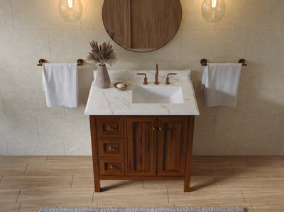 Nashville Teak Wood 36 in. W x 22 in. D Right Offset Sink Bathroom Vanity