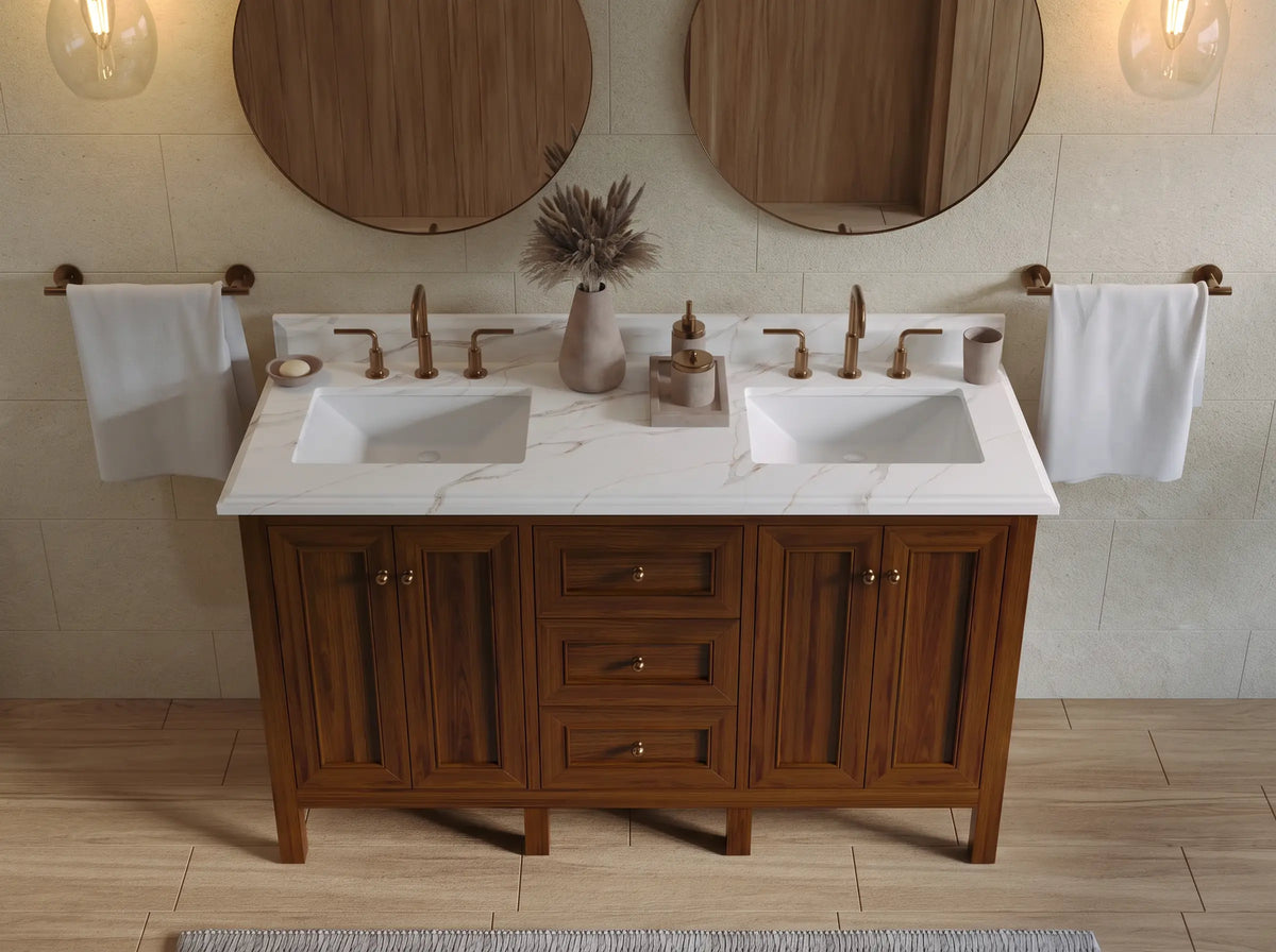 Nashville Teak Wood 60 in. W x 22 in. D Double Sink Bathroom Vanity