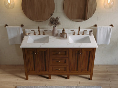 Nashville Teak Wood 60 in. W x 22 in. D Double Sink Bathroom Vanity