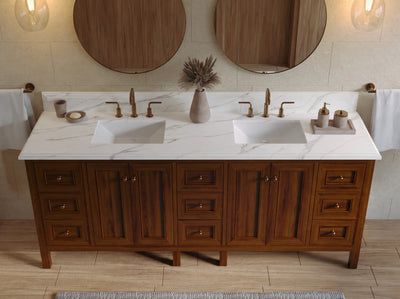 Nashville Teak Wood 84 in. W x 22 in. D Double Sink Bathroom Vanity