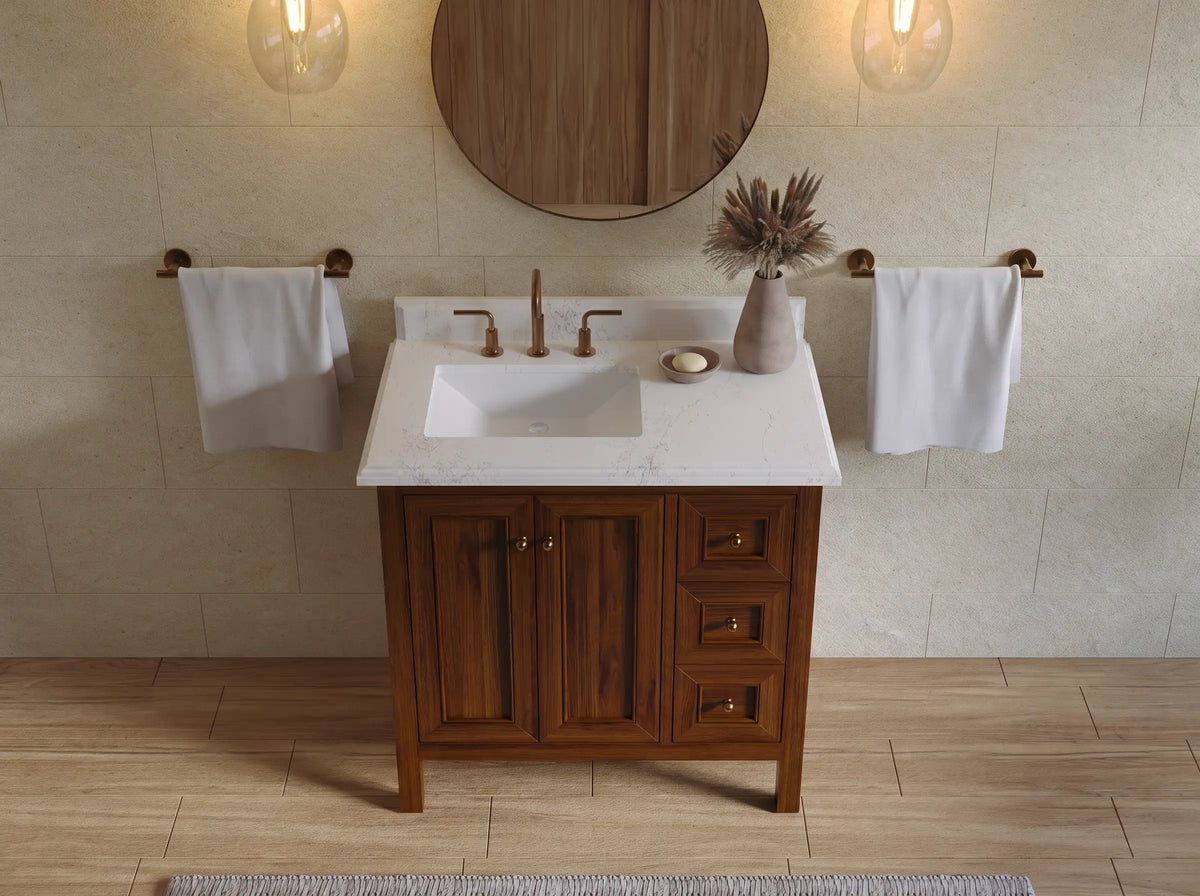 Nashville Teak Wood 36 in. W x 22 in. D Left Offset Sink Bathroom Vanity