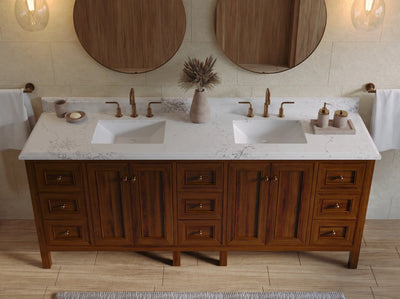 Nashville Teak Wood 84 in. W x 22 in. D Double Sink Bathroom Vanity