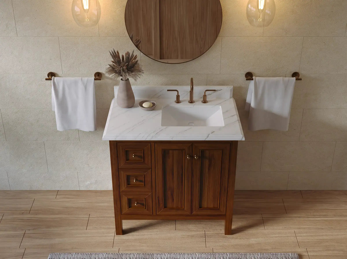 Nashville Teak Wood 36 in. W x 22 in. D Right Offset Sink Bathroom Vanity