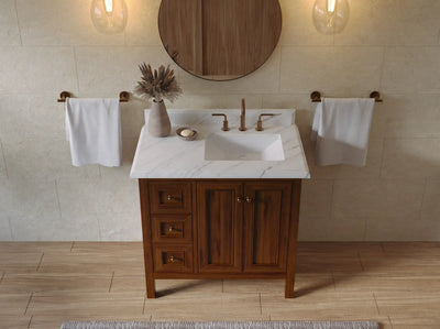 Nashville Teak Wood 36 in. W x 22 in. D Right Offset Sink Bathroom Vanity