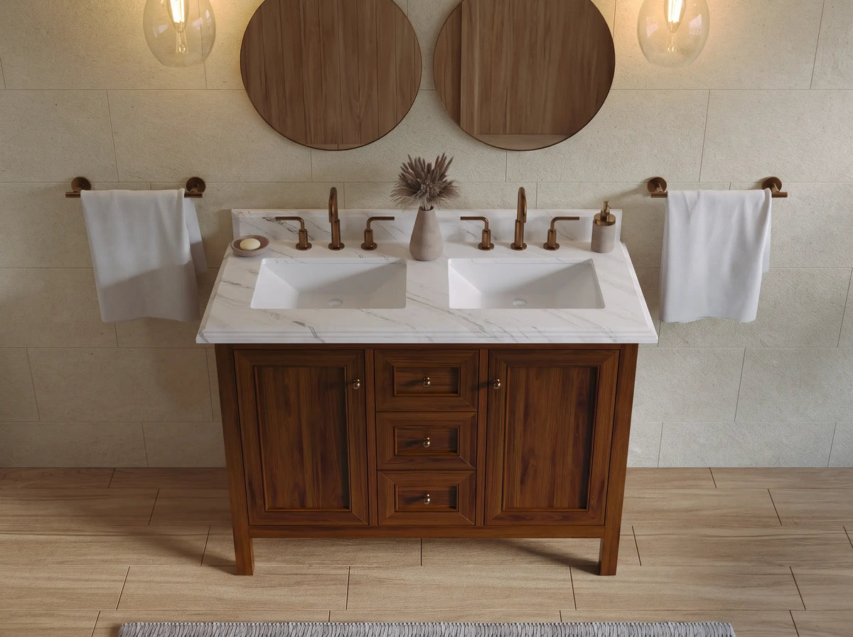 Nashville Teak Wood 48 in. W x 22 in. D Double Sink Bathroom Vanity