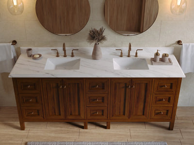 Nashville Teak Wood 84 in. W x 22 in. D Double Sink Bathroom Vanity