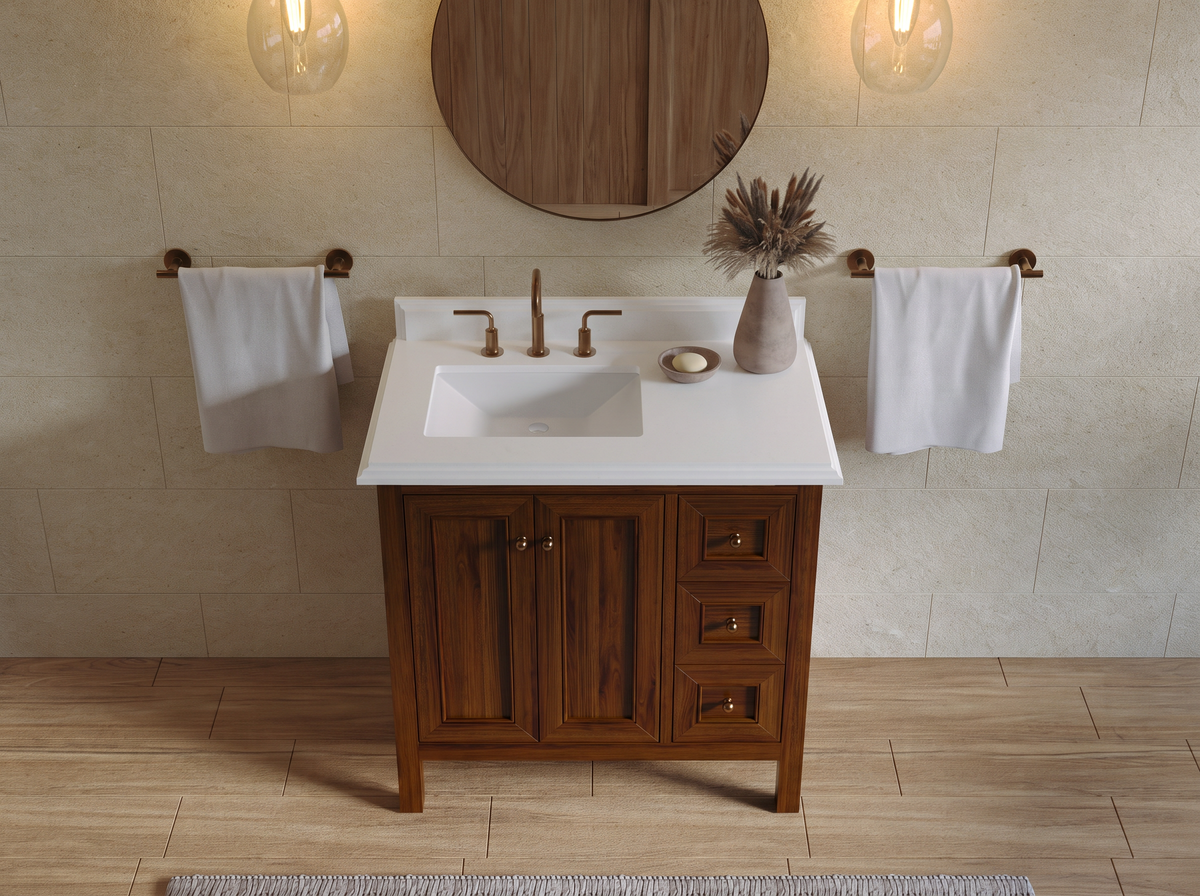 Nashville Teak Wood 36 in. W x 22 in. D Left Offset Sink Bathroom Vanity