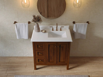 Nashville Teak Wood 36 in. W x 22 in. D Right Offset Sink Bathroom Vanity