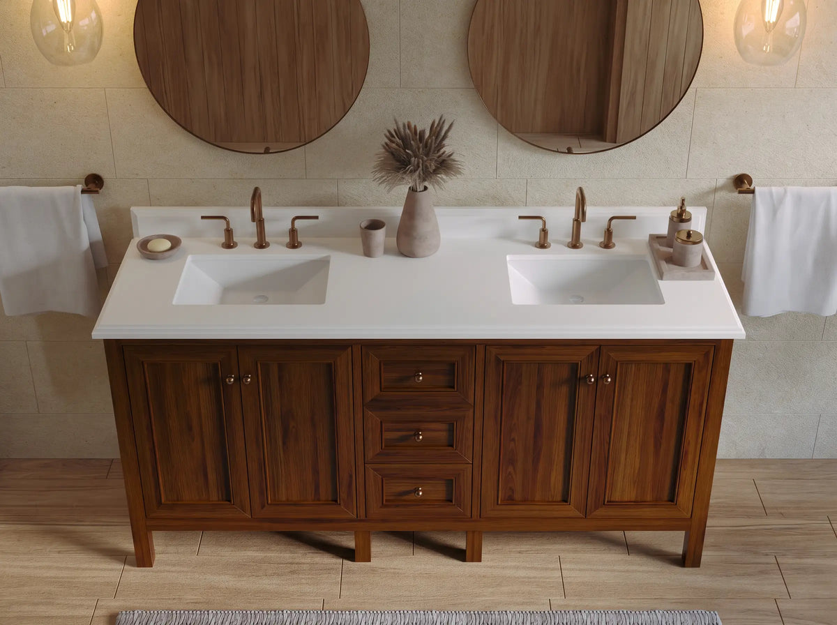 Nashville Teak Wood 72 in. W x 22 in. D Double Sink Bathroom Vanity