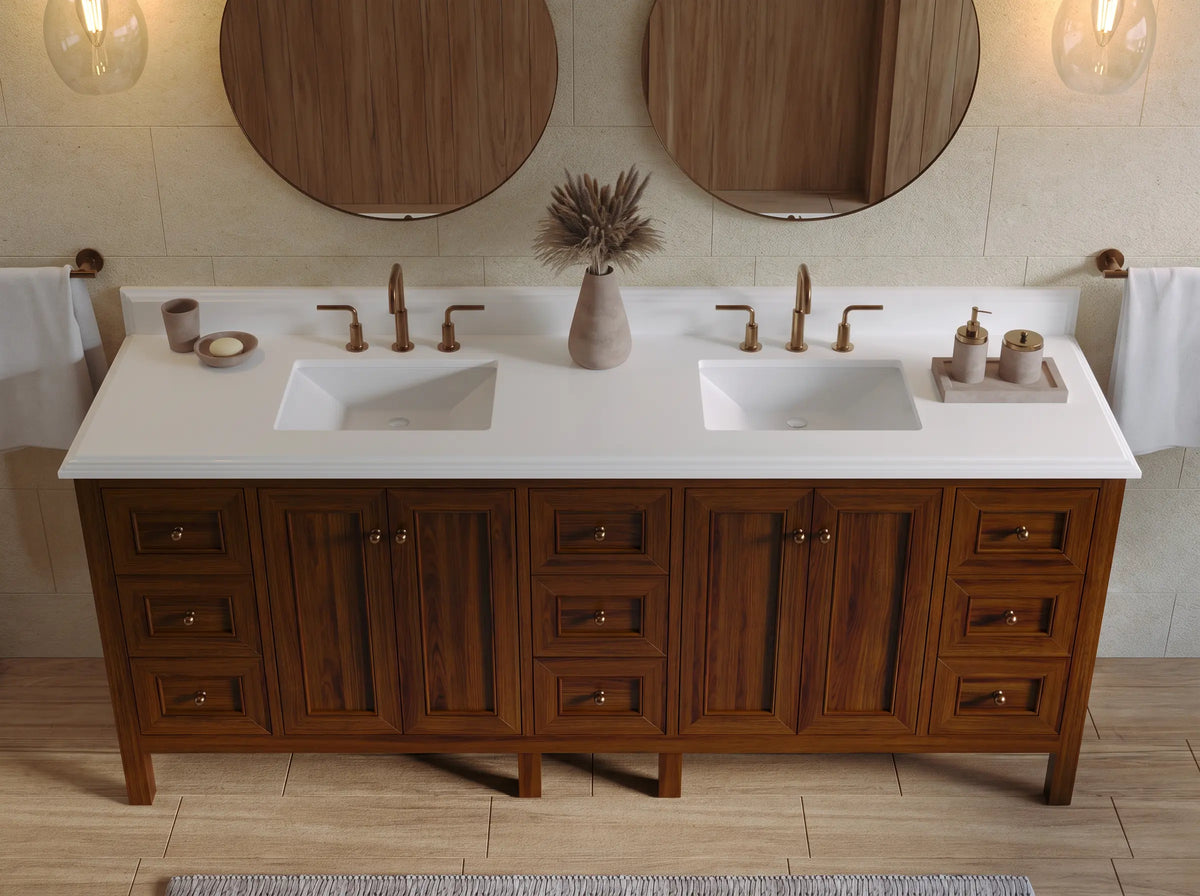 Nashville Teak Wood 84 in. W x 22 in. D Double Sink Bathroom Vanity