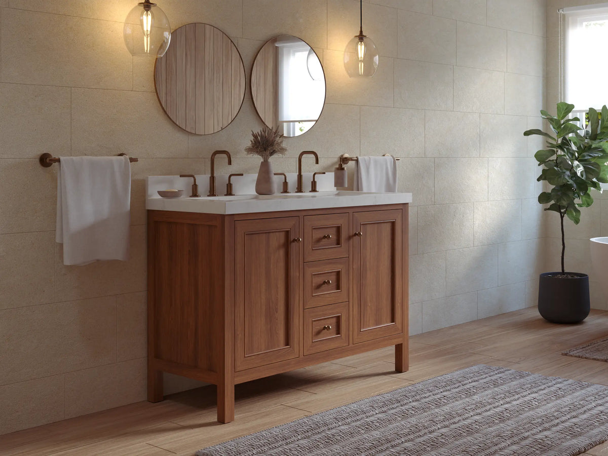 Nashville Teak Wood 48 in. W x 22 in. D Double Sink Bathroom Vanity