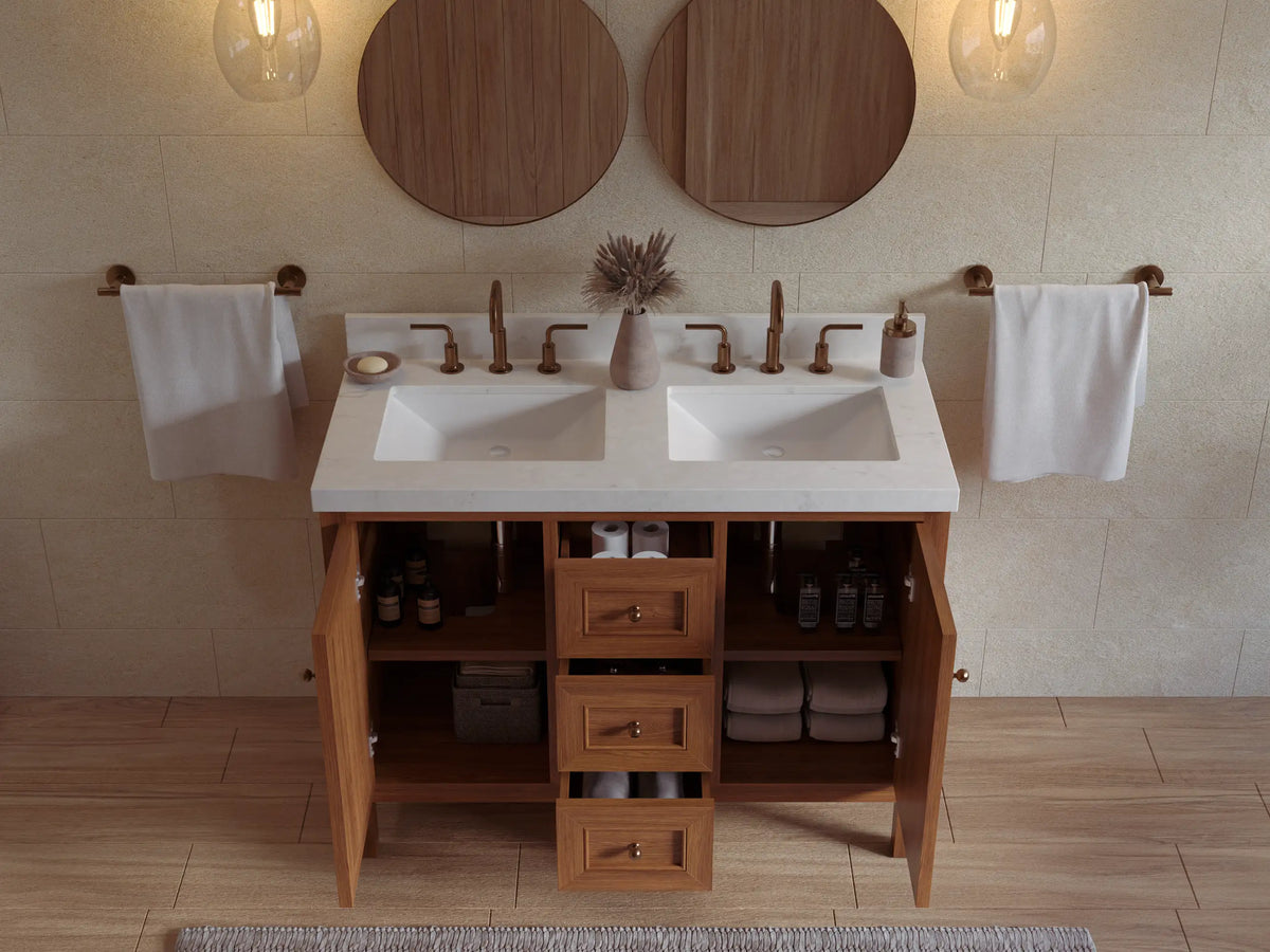 Nashville Teak Wood 48 in. W x 22 in. D Double Sink Bathroom Vanity