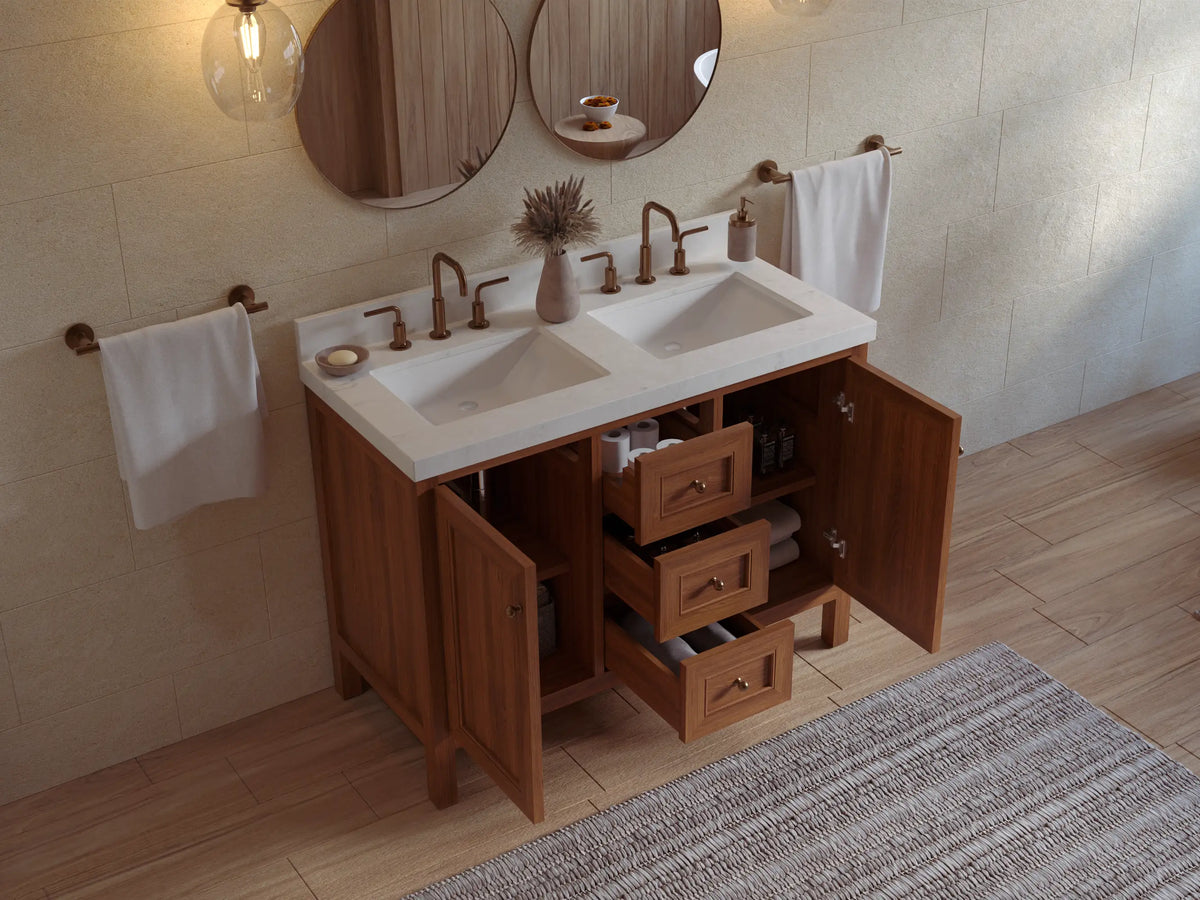Nashville Teak Wood 48 in. W x 22 in. D Double Sink Bathroom Vanity