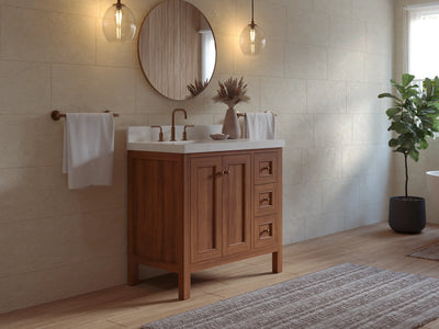 Nashville Teak Wood 36 in. W x 22 in. D Left Offset Sink Bathroom Vanity