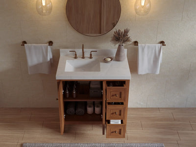 Nashville Teak Wood 36 in. W x 22 in. D Left Offset Sink Bathroom Vanity