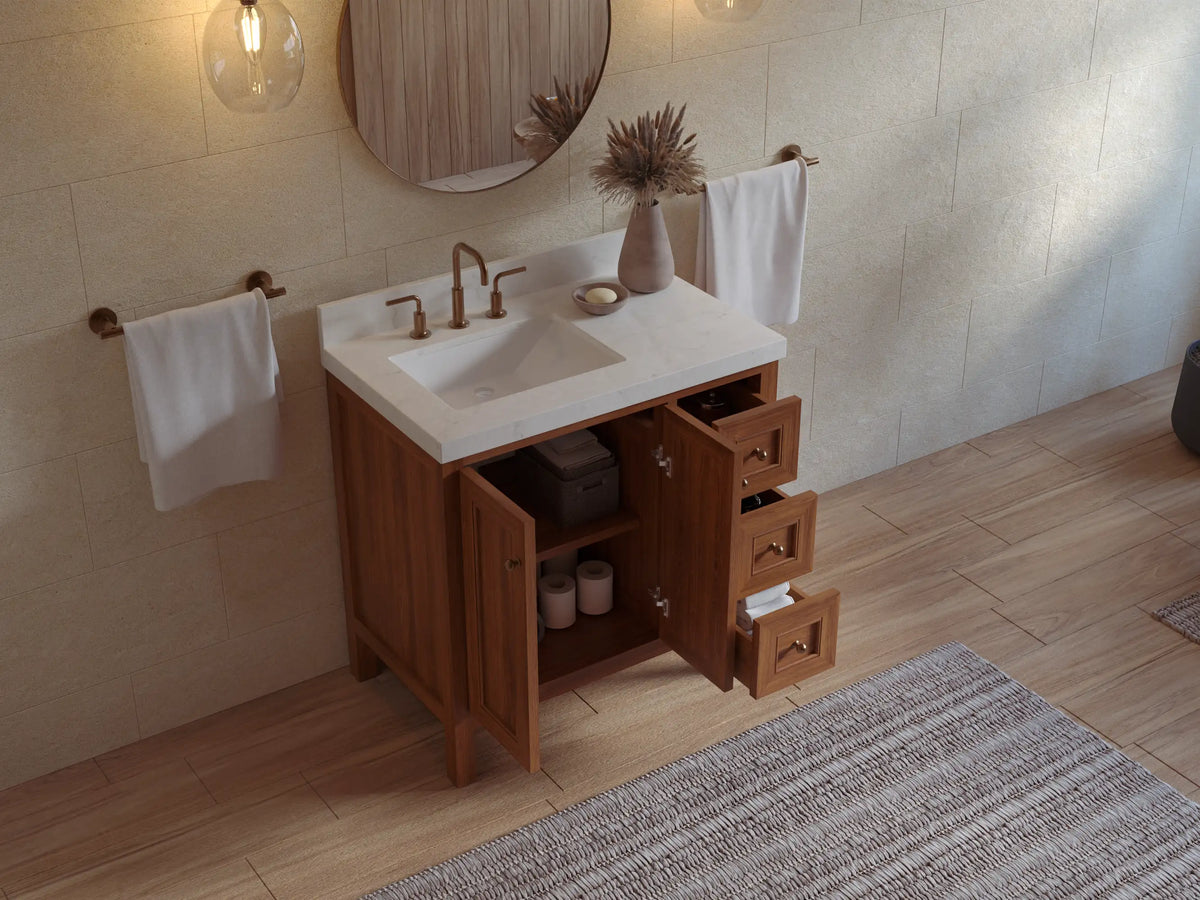 Nashville Teak Wood 36 in. W x 22 in. D Left Offset Sink Bathroom Vanity