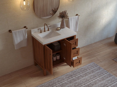 Nashville Teak Wood 36 in. W x 22 in. D Left Offset Sink Bathroom Vanity