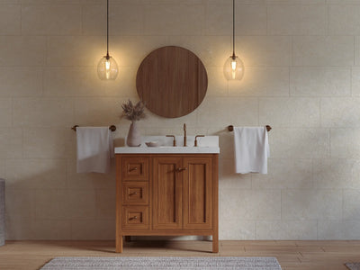 Nashville Teak Wood 36 in. W x 22 in. D Right Offset Sink Bathroom Vanity