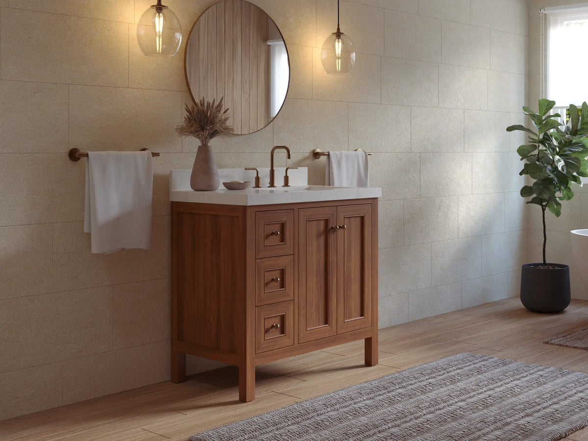 Nashville Teak Wood 36 in. W x 22 in. D Right Offset Sink Bathroom Vanity