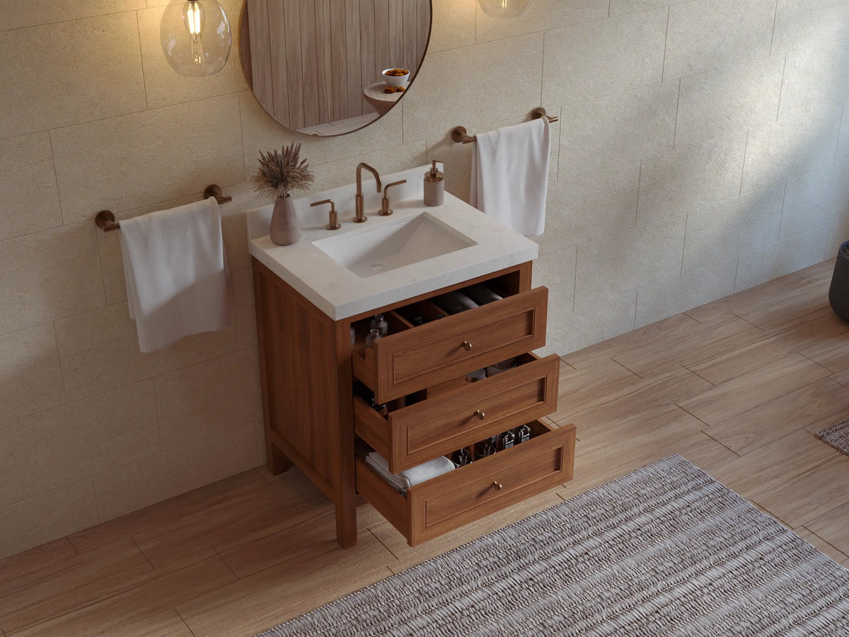 Nashville Teak Wood 30 in. W x 22 in. D Single Sink Bathroom Vanity