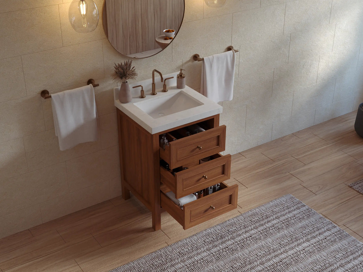 Nashville Teak Wood 24 in. W x 22 in. D Single Sink Bathroom Vanity