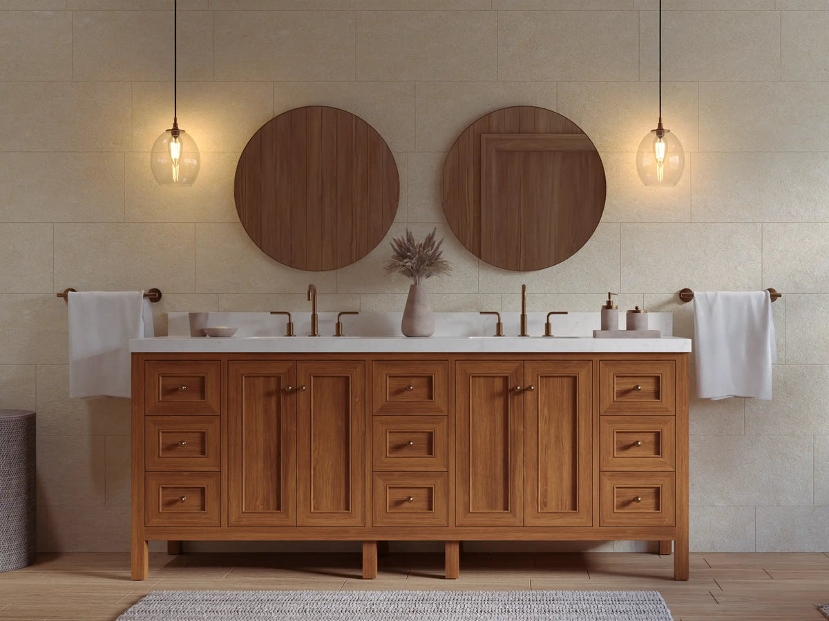 Nashville Teak Wood 84 in. W x 22 in. D Double Sink Bathroom Vanity