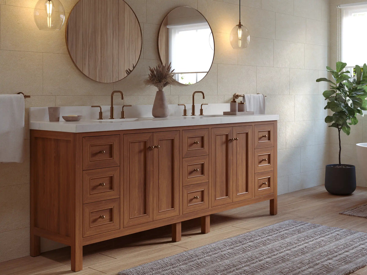 Nashville Teak Wood 84 in. W x 22 in. D Double Sink Bathroom Vanity