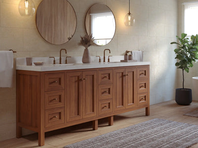 Nashville Teak Wood 84 in. W x 22 in. D Double Sink Bathroom Vanity