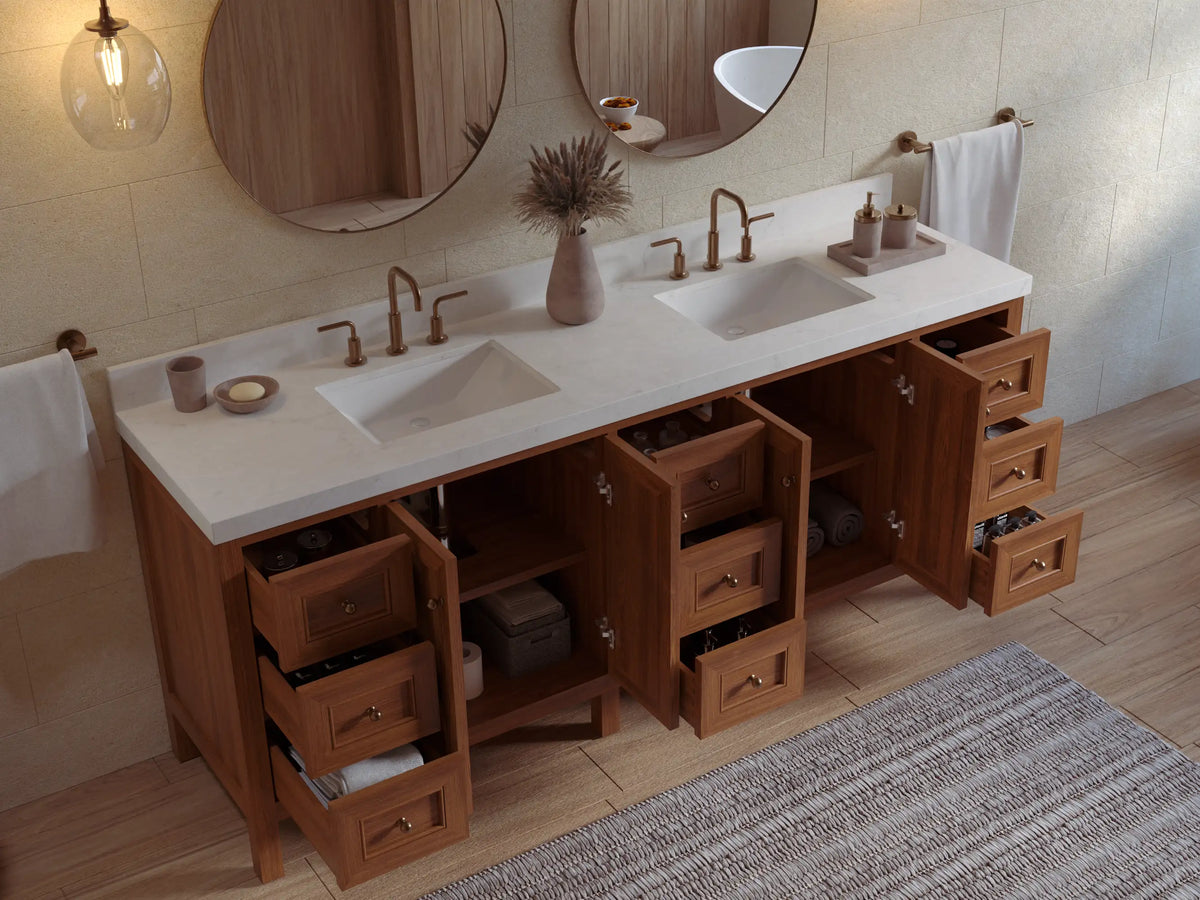 Nashville Teak Wood 84 in. W x 22 in. D Double Sink Bathroom Vanity